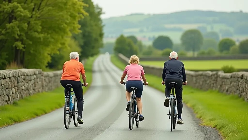 Cyclists resting on a scenic countryside route
