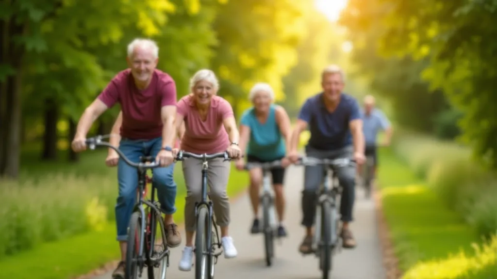Senior cyclists enjoying a group ride together